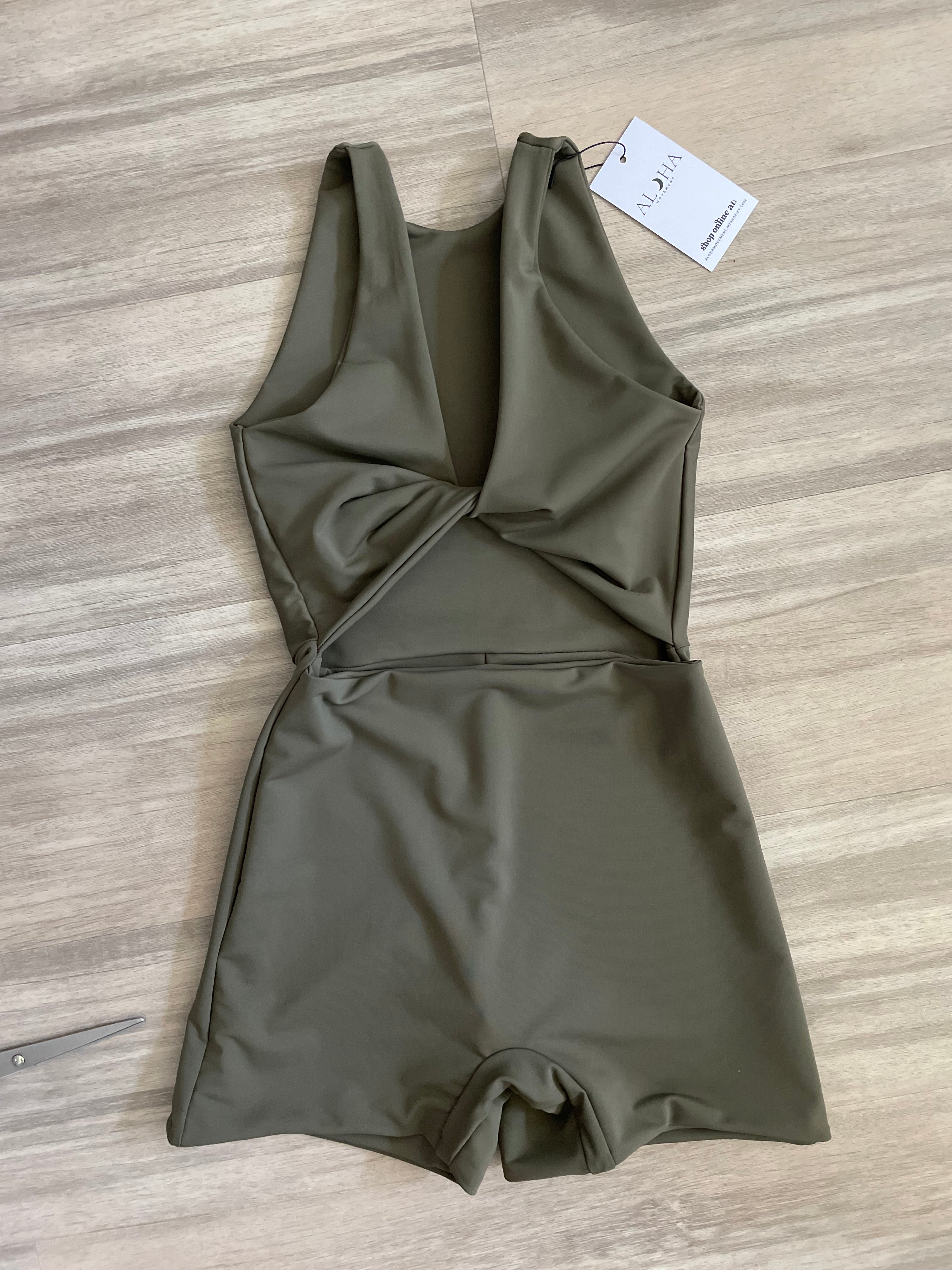 Dark green twist front playsuit