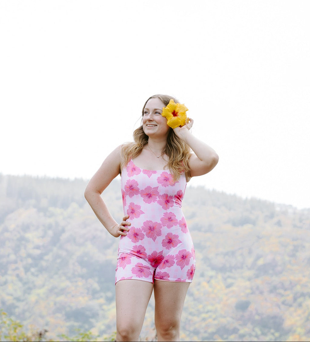 Reversible seamless palaka hibiscus playsuit